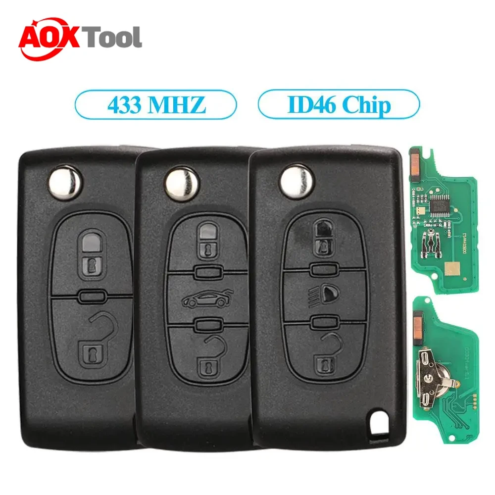 

Flip Car Key ASK/FSK 433MHZ ID46 For Citroen C2 C4 C5 C8 Peugeot 307 308 607 VA2/HCA CE0523/0536 2/3/4BTNS Fob