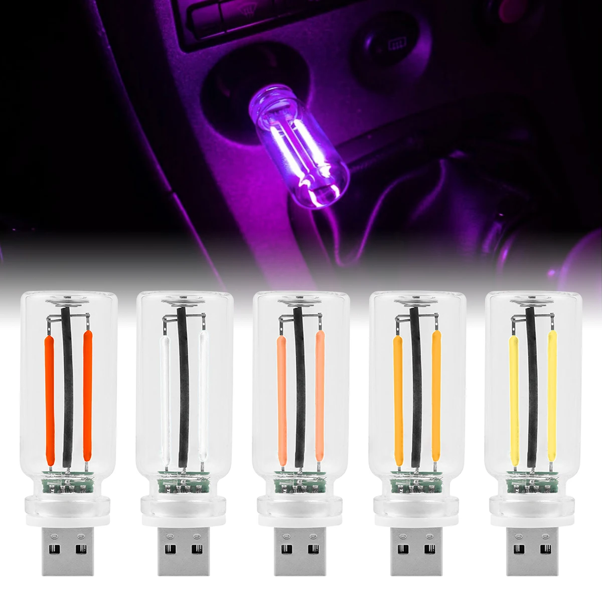 LED Filament Glass Bulb RGB Touch Dimming 5V Retro Edison Bulb Night Light Eye Protection Light USB Car Decoration Incandescent