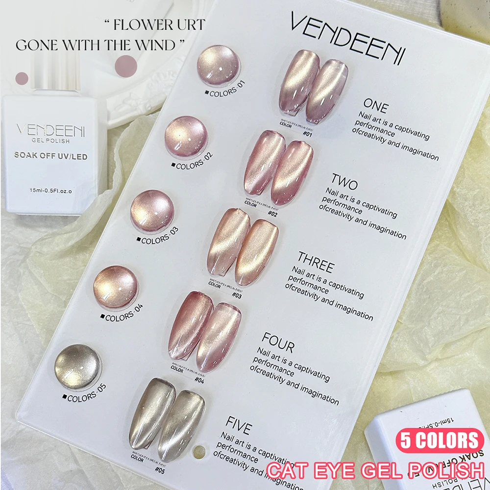 Vendeeni 5 Farben Pfirsichrosa Kristall-Katzenaugen-Gel-Nagellack-Set Magnetischer UV-LED-Gel-Lack Glasperlen-Katzenaugen-Gel mit Display – Detail 11