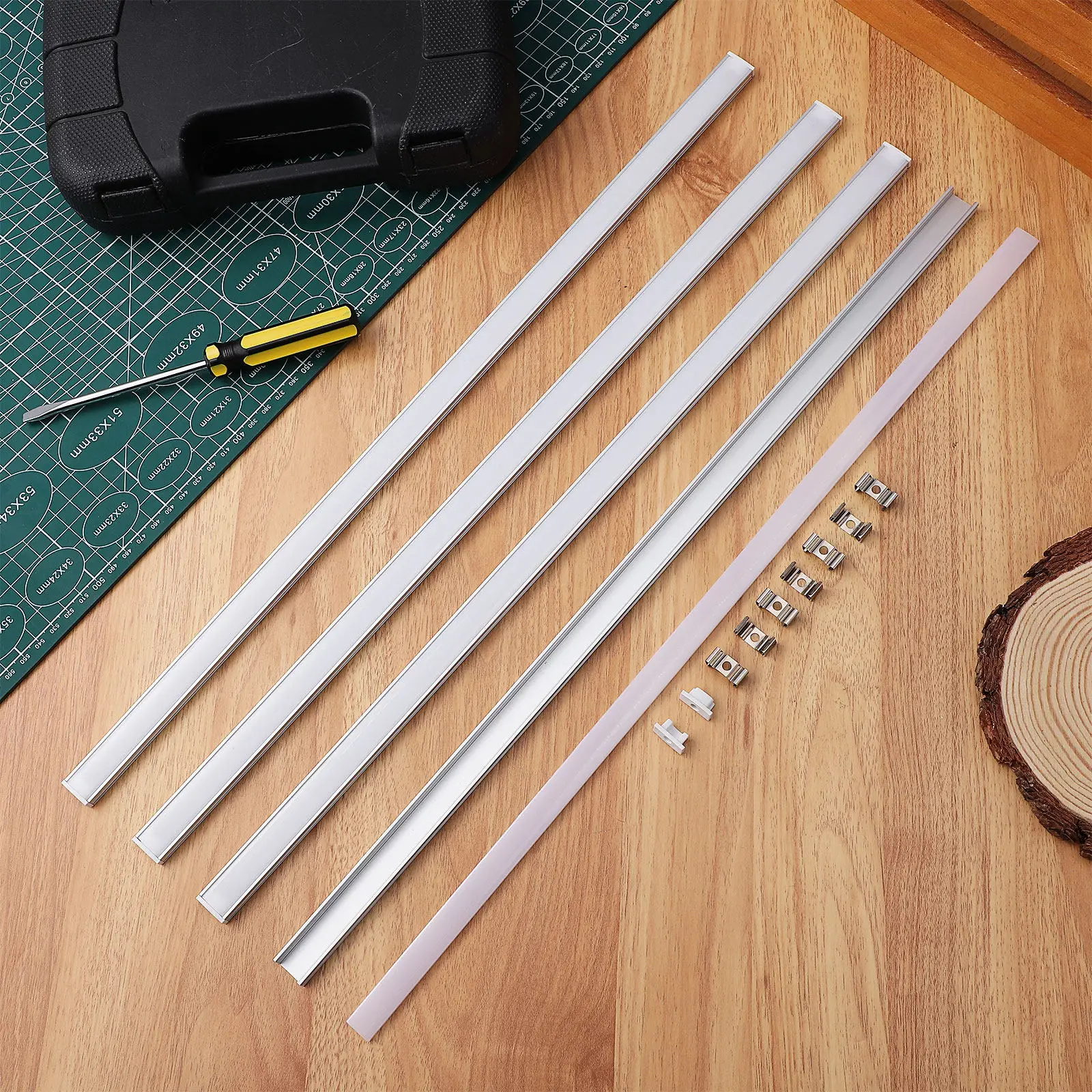 4Sets LED Aluminum Channel Housing U-Shape for LED Strip Lights Milky White Diffuser Cover Aircraft Grade Anodized Silver