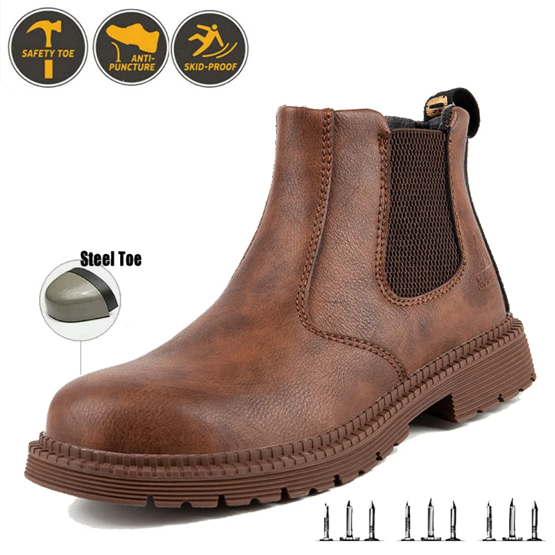 

Водонепроницаемые защитные ботинки, мужские рабочие ботинки с неразрушимым стальным носком, устойчивая к ударам защитная обувь для тренировок на площадке