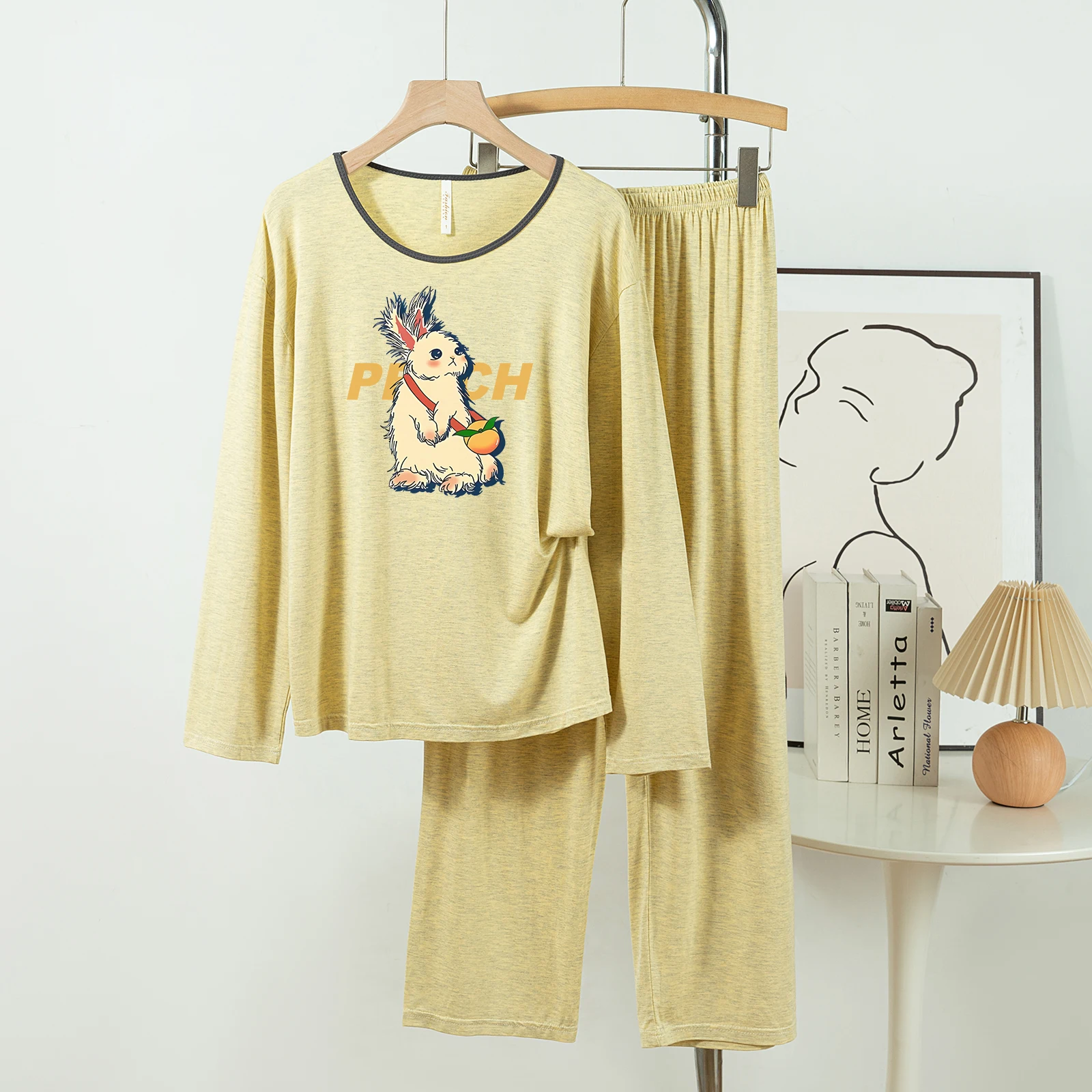 

5181-15 Повседневные и удобные пижамы из модального хлопка для женщин, новые весенне-осенние длинные брюки с длинными рукавами, однотонные повседневные