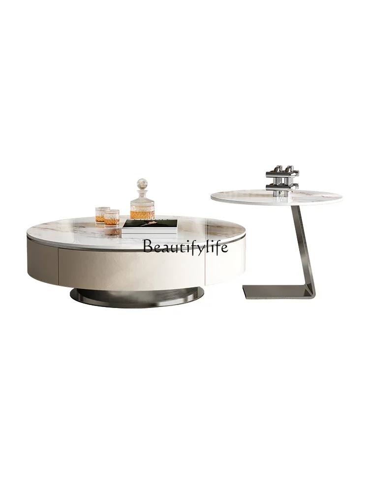 

Modern light luxury home creative design saddle leather coffee table side table combination