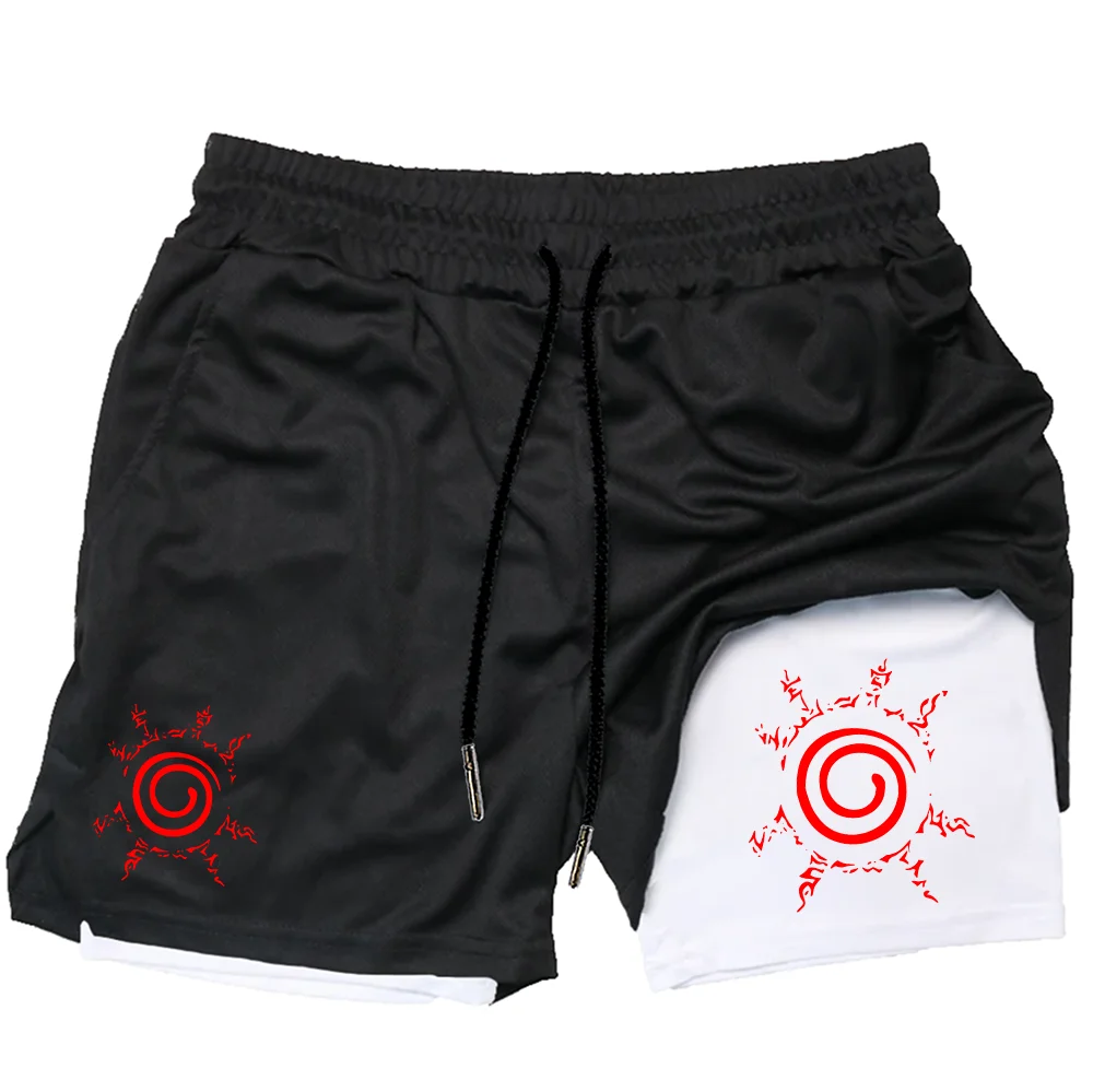 Naruto Anime Mens Gym Quick-Drying Jogging Shorts Fitness Workout Running 2 in 1 Short Pants Men Sports Bodybuilding Sweatpants