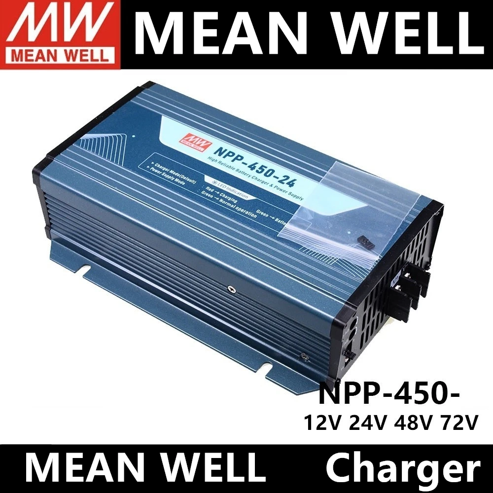 

MEAN MELL NPP-450 series 12/24/48/72V 450W High Reliable Ultra Wide Output Range Battery Charger & Power Supply 2-in-1