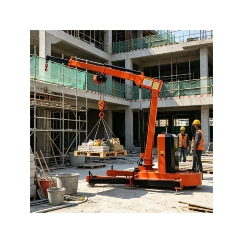 Flexible Counter Weighted Floor Crane – 1Ton Electric Hoist with Rotating Jib Boom, Portable Mobile Crane for Multi-Purpose
