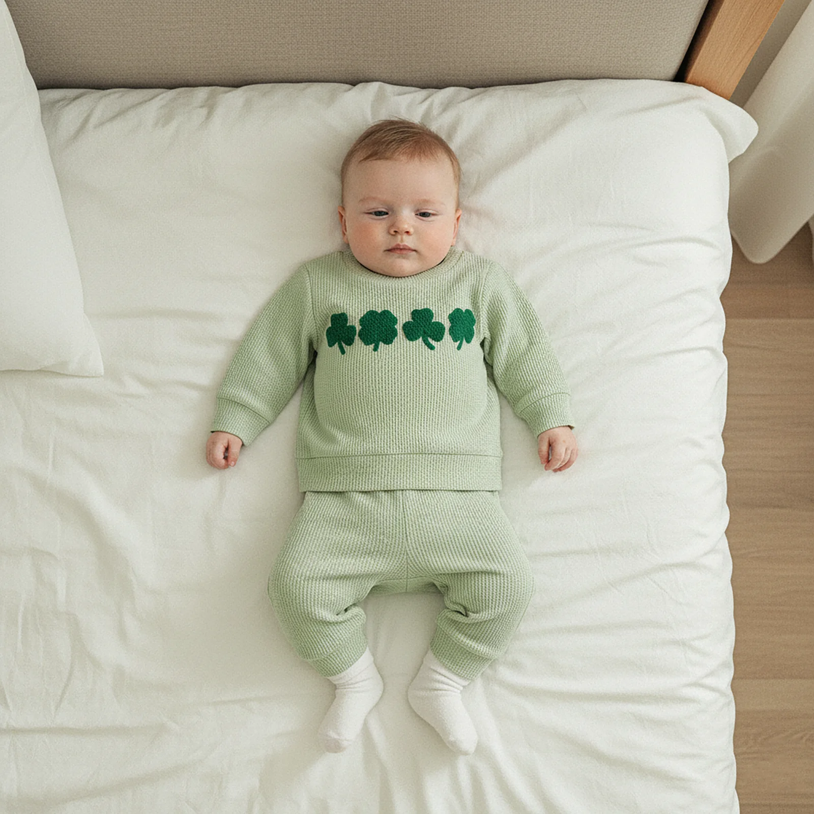 ملابس الأطفال الصغار مجموعة ملابس أيرلندية بأكمام طويلة بلوفر مطرز شامروك مع بنطال مكون من قطعتين #6