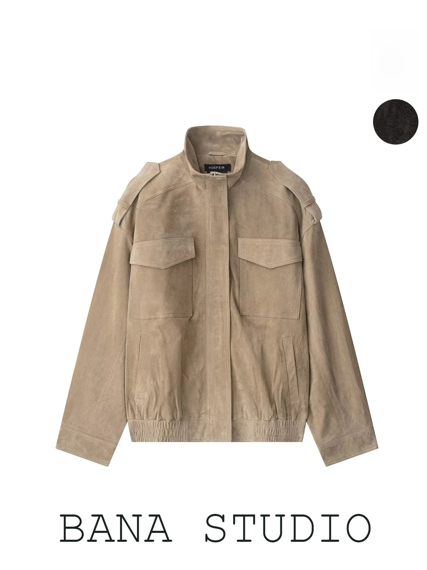 

BANA Khaki Velvet Stand Collar Leather Jaet Women's Autumn Winter New Sle Thiened Long Sve Stand Fit Zipper Coat