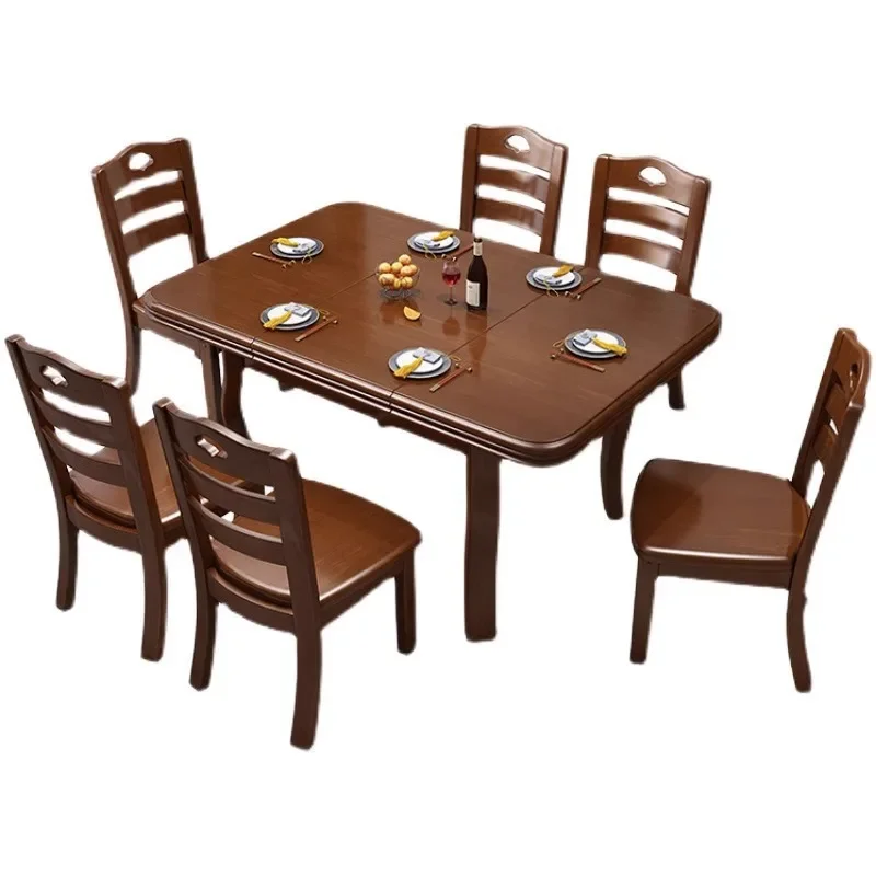 

New Chinese-style solid wood dining table, modern simplicity, retractable rectangular dining table and chairs