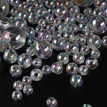 Perles rondes transparentes de couleur AB, 4/6/8/10/12mm, perle d'espacement pour bricolage, Bracelet, collier, artisanat E1222