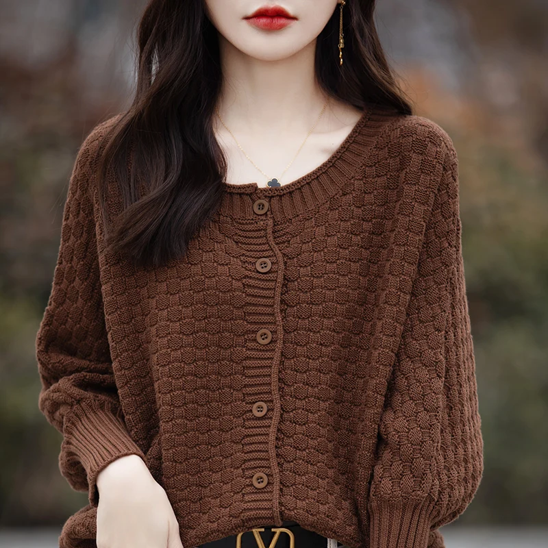 Spring Cotton Cardigan Sweater Women O-neck Lantern Long Sleeve Top Korean Style New In Outerwears Mujer Oversized Loose Clothe