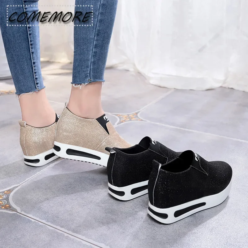 2024 New Fashion Women\'s Platform Shoes with Casual Elegant High Heels Ladies Comfortable Slip on Chunky Sneakers Spring Autumn