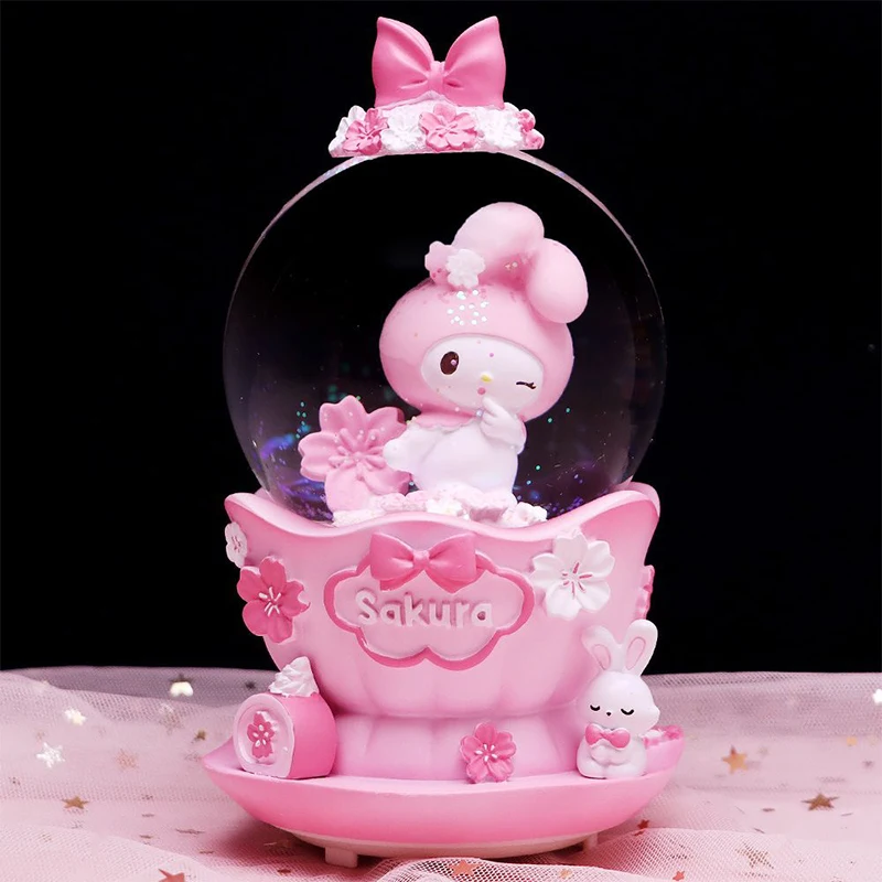 Kawaii Toys Music Box Kuromi My Melody Sanrio Anime Cartoon Cute Lighting Drifting Snow Cinnamoroll Crystal Ball for Girls Gifts