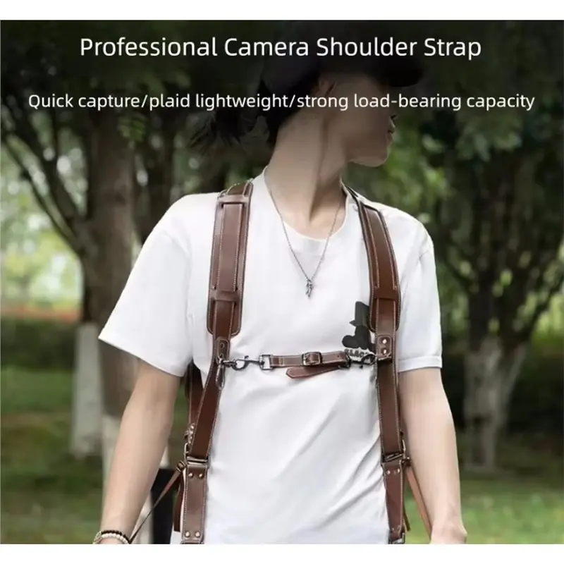 A42T-Leather Camera Chest Rig Universal Double Camera Harness Quick-Release Buckles For Photographers Carrier Strap