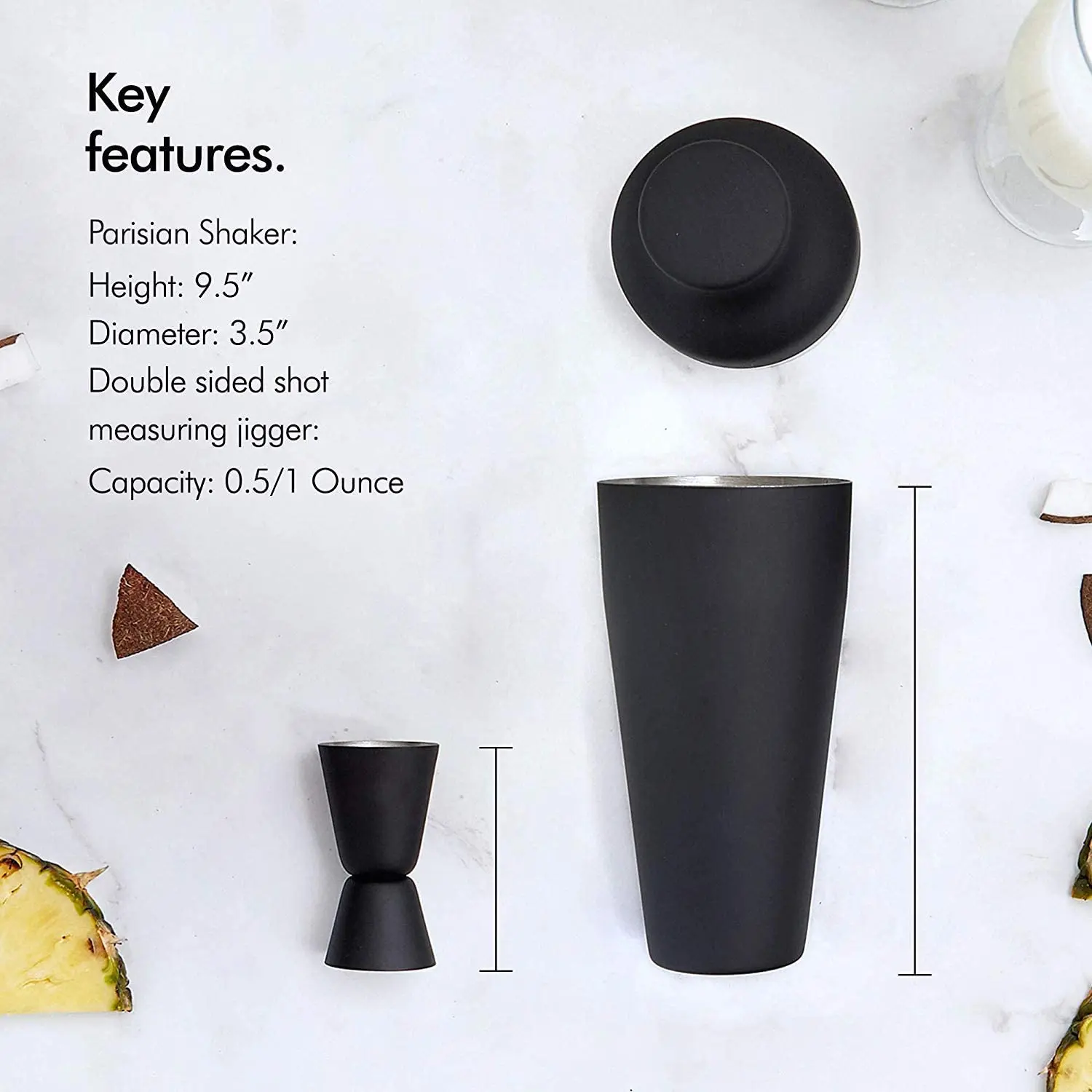 Cocktail Set, Cocktail Making Set, Parisian Matte Black 9 Piece Stainless Steel Cocktail Shaker Set, Bar Tool