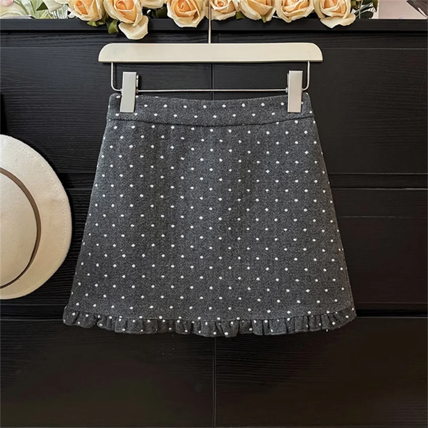 Gowyimmes New Spring Autumn Slim Women High Waist Dot Skirt Fashion Lady Aline Skirts Hip Pakadge Mini Bottomings Retro PD1761