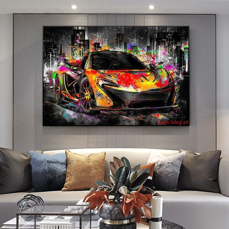 

Graffiti Ford Mustang Classic Luxury Cars Posters and Prints Sports Car Canvas Painting Art Boy Bedroom Modern Home Wall Decor