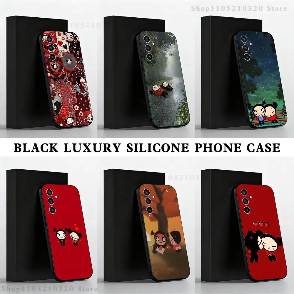 

Cute P-Pucca G-Garu Phone Case For Samsung S25,S24,S21,S22,S23,S30,Ultra,S20,Plus,Fe,Lite,Note,10 Black Soft Shell