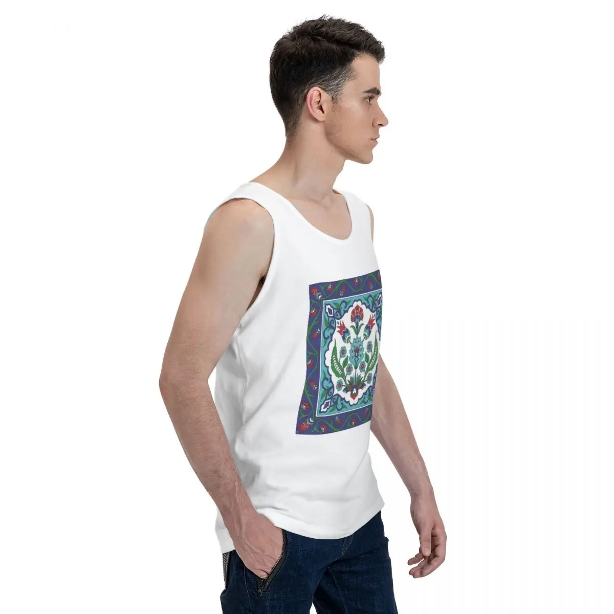 Turkish Tile Pattern Vintage Iznik Cer 100% Cotton Men's Sweatshirt Vest Sleeveless Clothing Tees Men Tank Tops T-shirt