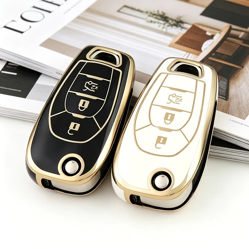 3-Tasten TPU Fernbedienung Klappbarer Autoschlüssel-Gehäuse für Chevrolet Cruze Trax LS Badge Spark Sonic Aveo Tracker Onix RS Trailblazer Schlüsselanhänger