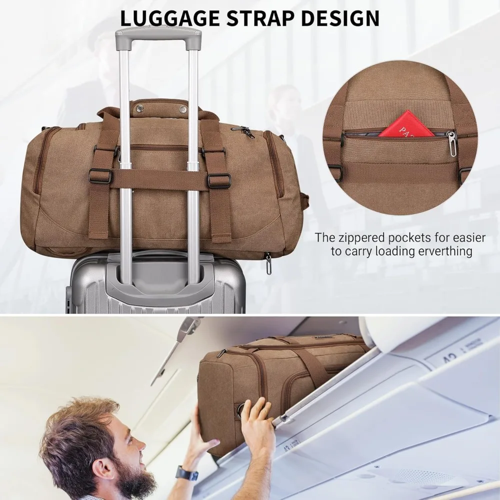حقيبة قماشية 3 في 1 للرجال للسفر - حقيبة ظهر بسعة 40 لتر مع حجرة للأحذية، حقيبة عطلة نهاية الأسبوع بين عشية وضحاها