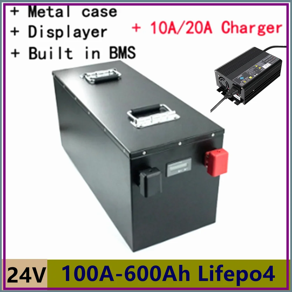 Lifepo4 24V 100Ah 150Ah 200Ah 300Ah 400Ah 500Ah 600Ah Rechargeable Battery for 2000W Solar System UPS Trolling Motor RV Boat