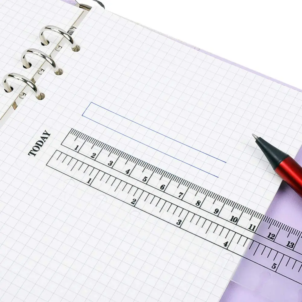 Black/Clear Plastic Measuring Today Ruler Quick Page Finder Page Marker Pouch PVC Bookmark Ruler For 6-Hole Binder Notebook