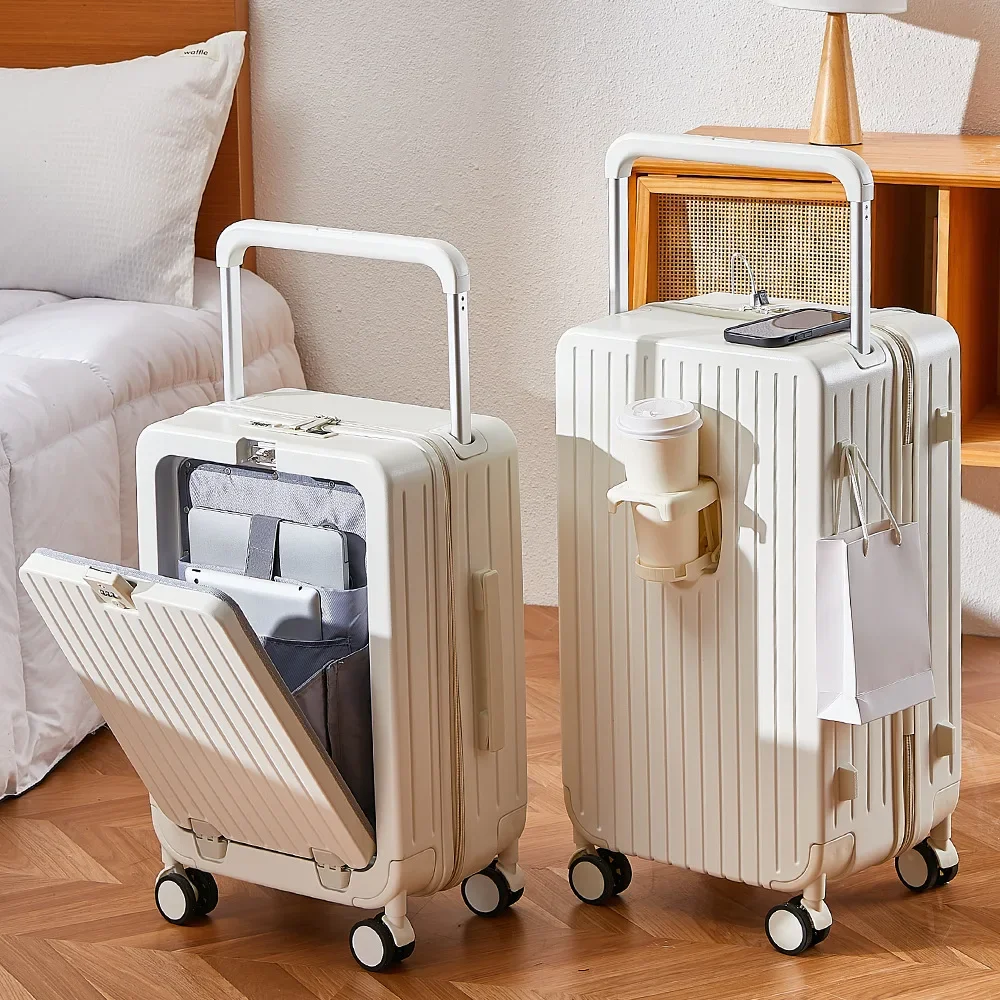 Suitcase 20-26cun wide tie rod 2024 new one front open lid suitcase universal wheel anti-drop trolley case