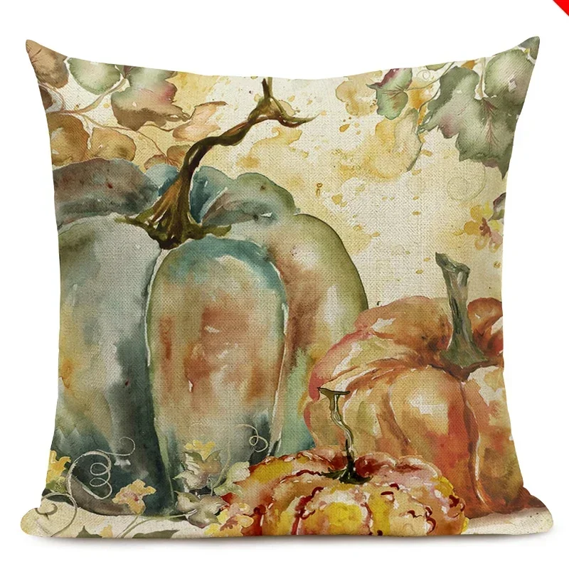 Colorful Watercolor Pumpkin Pillow Case Linen 45*45cm Decor Autumn Cushion Cover for Car Sofa Pillowcase