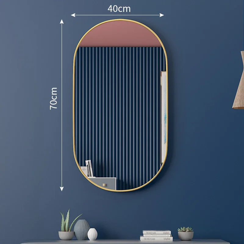 Golden Oval Bath Mirrors Wall Mounted Toilet Dressing Table Makeup Mirror Aluminum Alloy Bathroom Mirror Bathroom Home Decor
