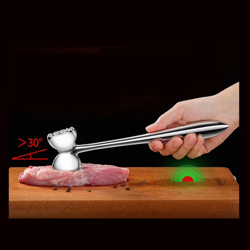 LFGB Certified Meat Mallet 30° Tilt Ergonomic Handle Steak Tenderizer Fine Nails‘ Striking Face Stainless Steel Kitchen Hammer