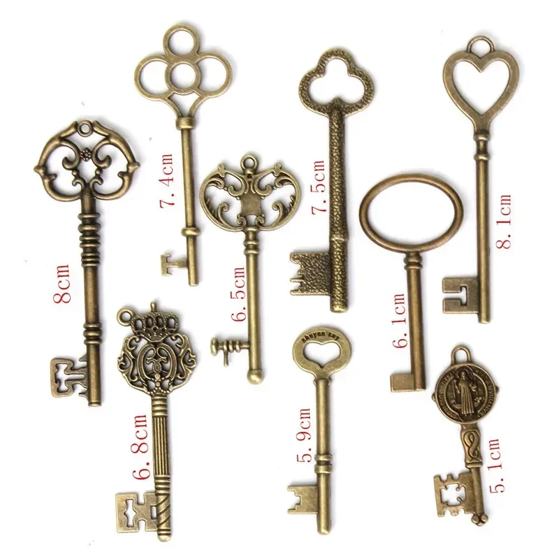 

9Pcs Retro Antique Vintage Skeleton Keys Bronze Charm Pendants Necklace For DIY Jewelry Making Decor Hanging Craft