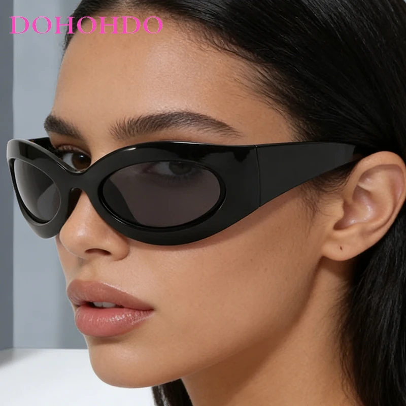 

Y2K Punk Fashion Designer Oversized Oval Sunglasses Woman Cycling Driving Outdoor Sports Shades Windproof Goggles Man UV400 Оч
