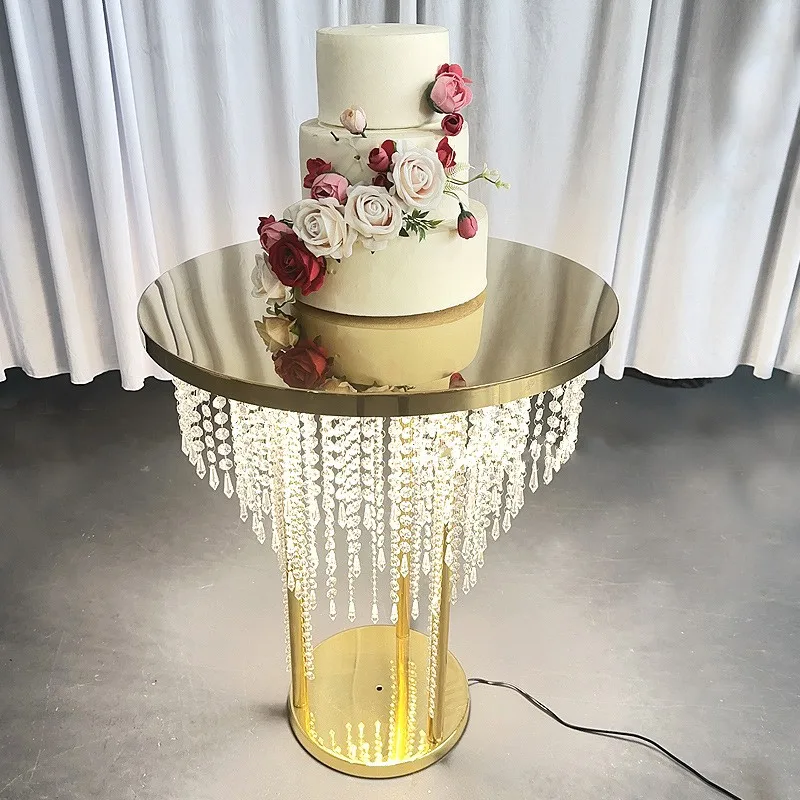 Elegance Luxury Wedding Acrylic Dessert Table Mirror Crystal Cake Stand Cupcake Food Floral Candy Bar Table Centerpiece