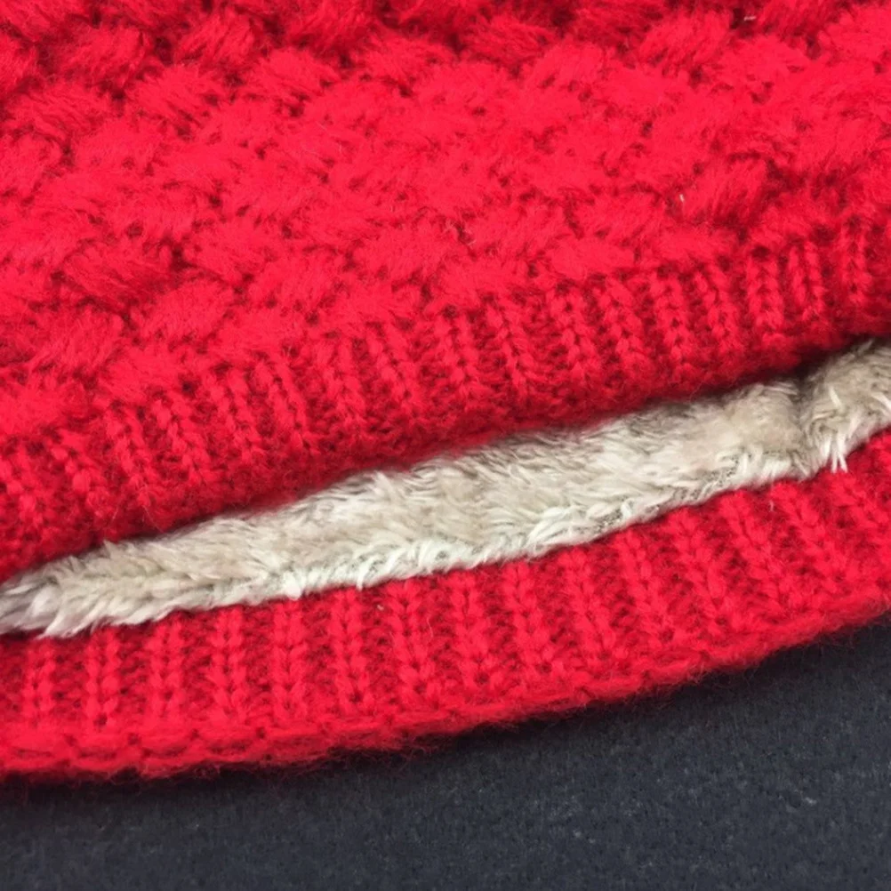 

Thick Warm Fleece-Lined Knit Circle Scarf Red Unisex Soft Chunky Neck Warmer For Winter Hiking Camping Adult Kids