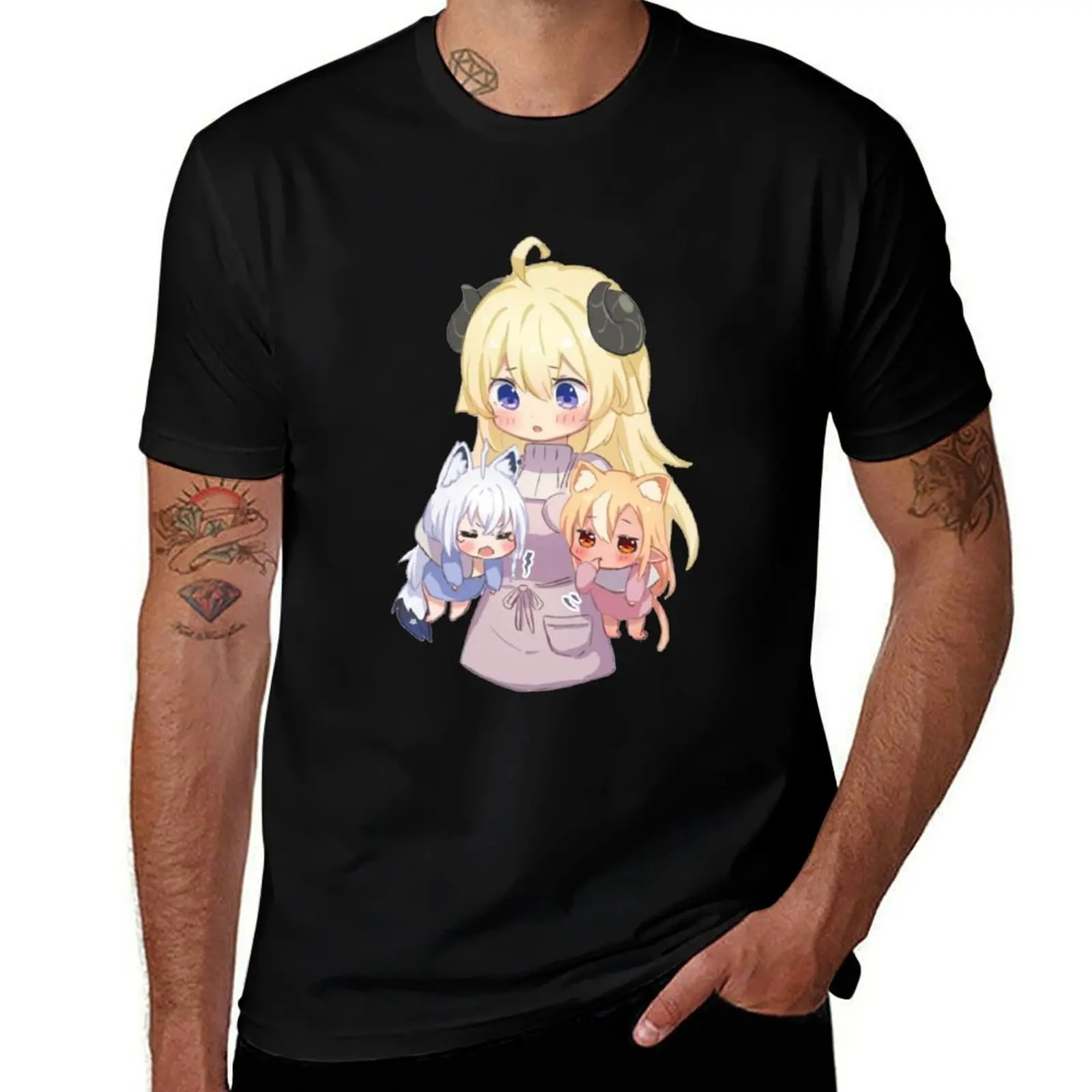 Camiseta Tsunomaki Watame, Shirakami Fubuki y Shiranui Flare, camisetas para hombre, camiseta de algodón