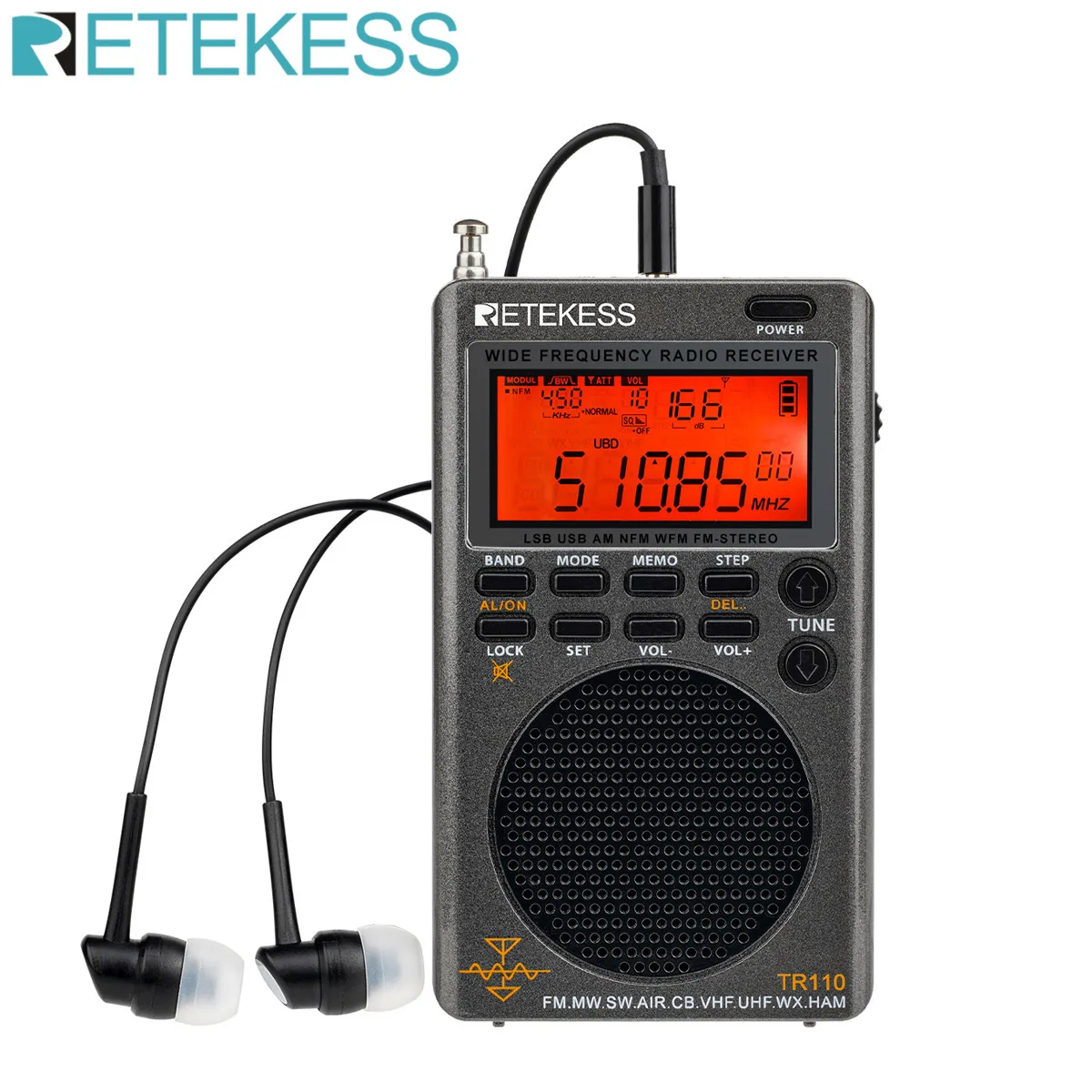 Baru! Retekess Radio FM TR110 portabel, Radio FM semua gelombang, Radio CB AIR Band Ham Radio SW MW LSB VHF UHF