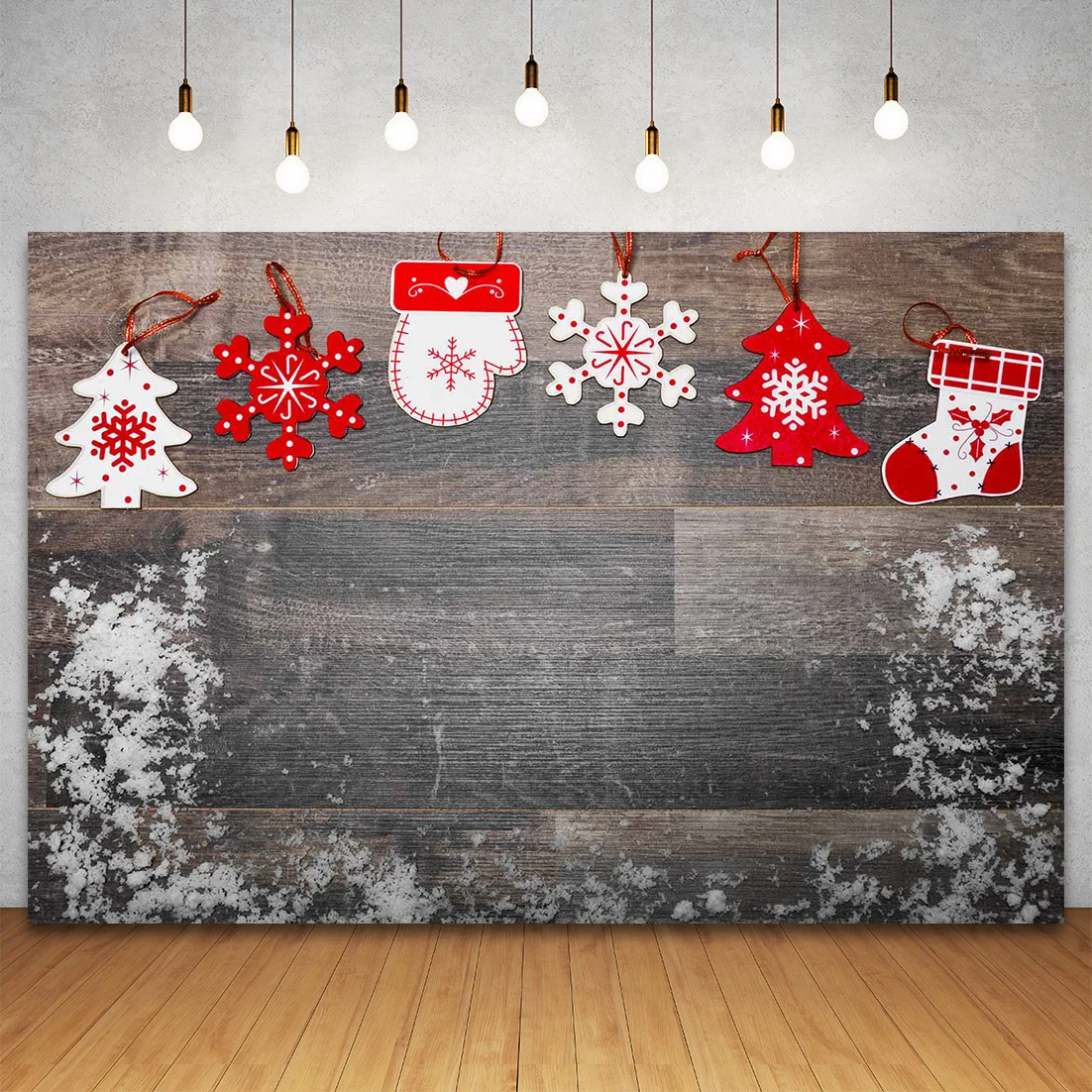 ฉากหลังคริสต์มาสไม้กระดานไม้กระดานไม้กระดานไม้กระดานไม้พื้นหลังการถ่ายภาพไฟดาวประดับเกล็ดหิมะของตกแต่งงานปาร์ตี้ตามสั่ง