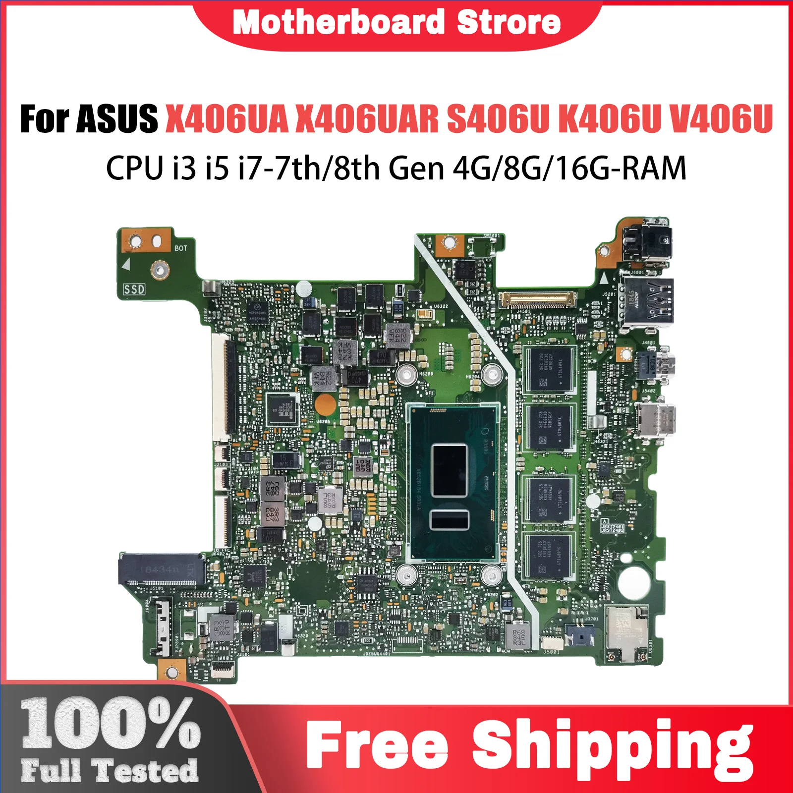 X406UA Laptop Motherboard For ASUS VivoBook S14 X406UAR S406U K406U V406U Y406U Mainboard With CPU i3 i5 i7-7th/8th Gen 4G/8G/16