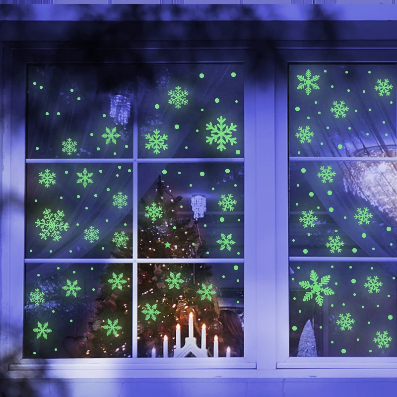 New Year Christmas Snowflake Window Stickers Glow In The Dark Luminous Wall Stickers For Home Room Wall Decal Xmas Party Decor