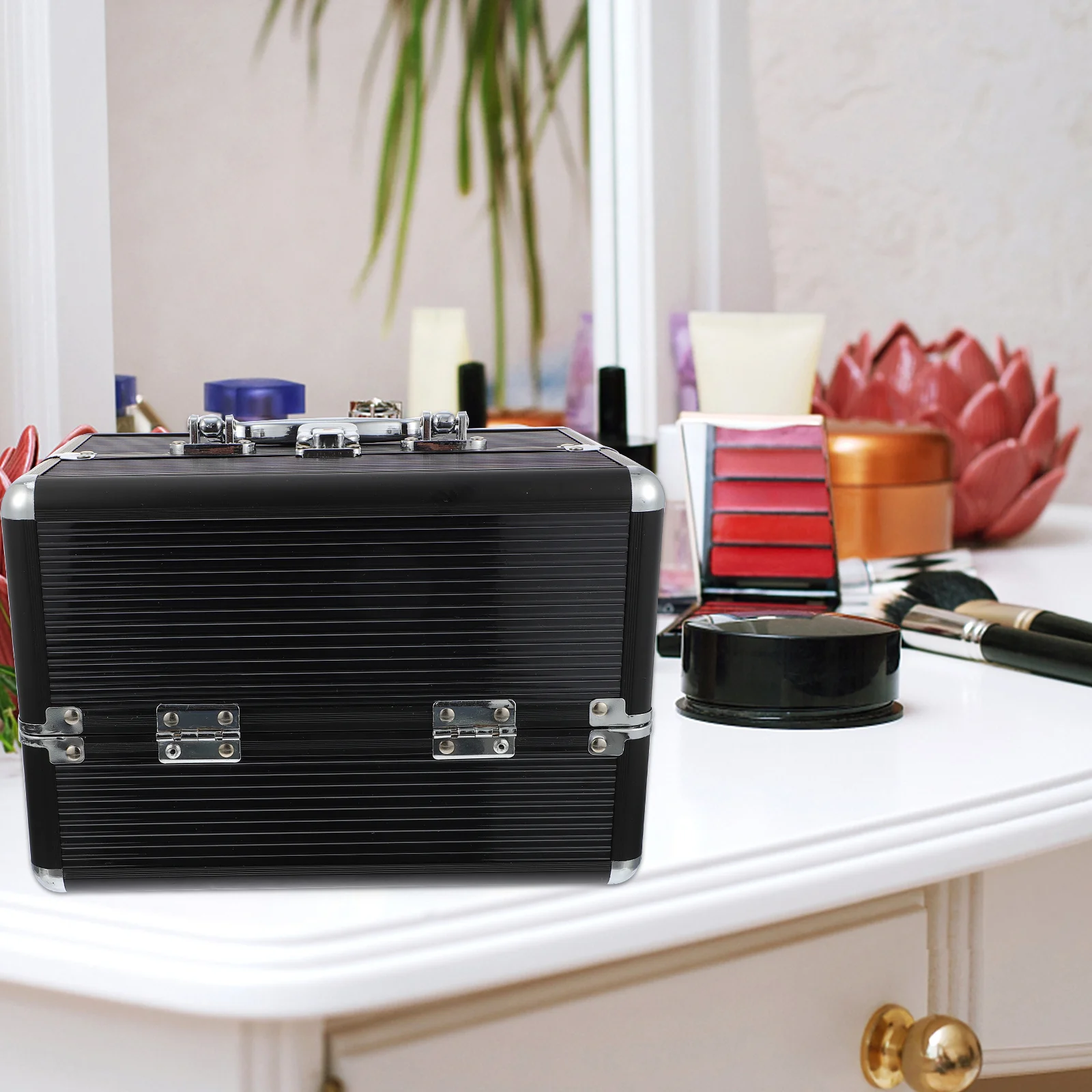 

Makeup Storage Box Portable Case for Women Three Layer Foldable Large Capacity Travel Makeup Organizer Pouch