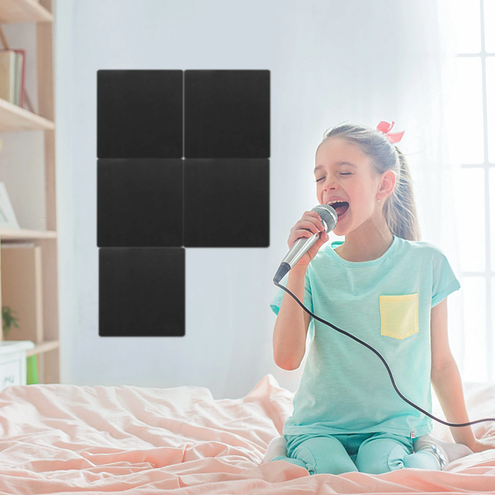 

6PCS Soundproof Wall Panel Acoustic Foam 30x30x5CM Black Sound absorbing Insulation Noise Reduction Recording Studio Home