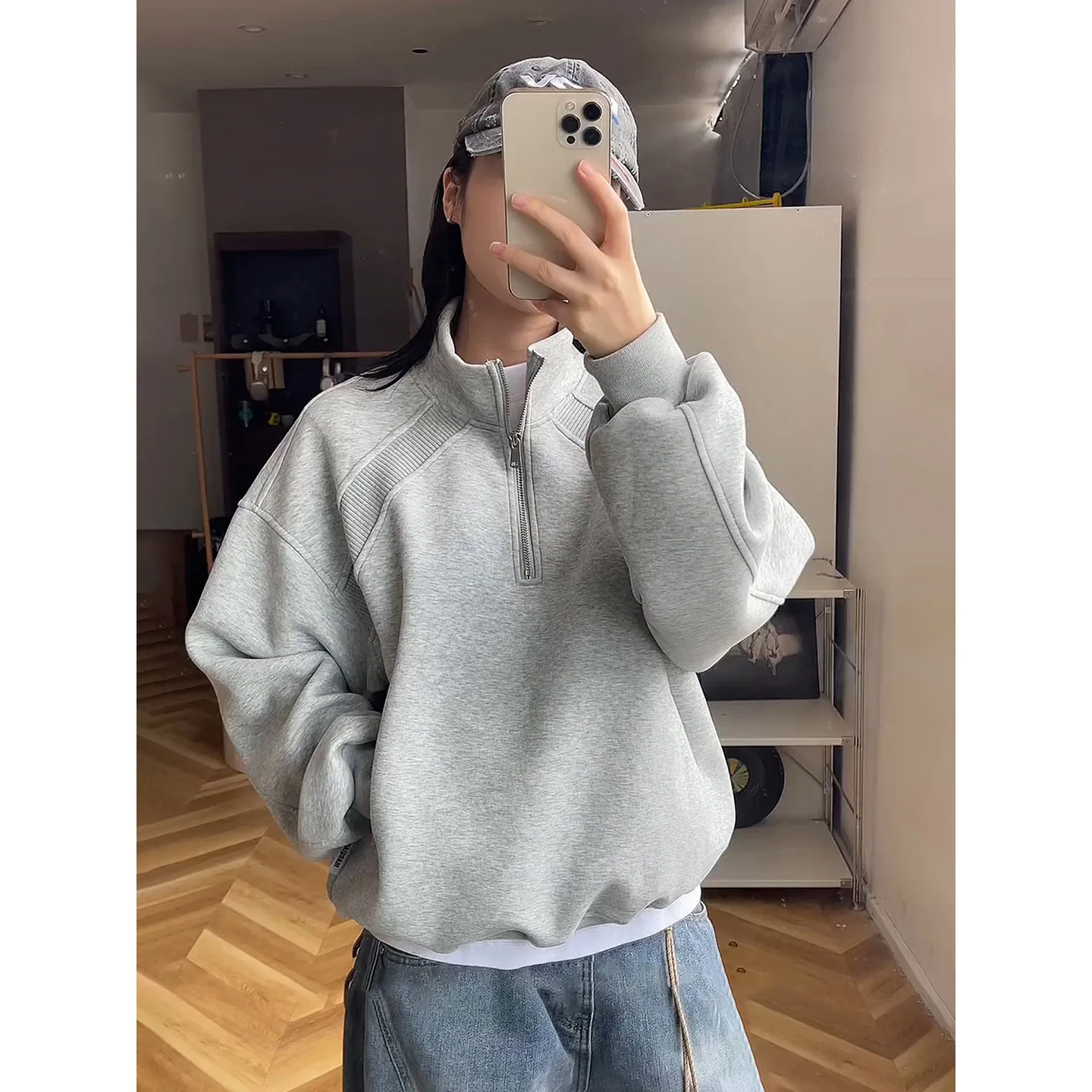 

Unisex Sweater 2025 Women's Clean Fit Pullover Hoodie Sweatshirt Ribbed Panel Stand Collar Half Zip Cropped Boxy Sporty Top