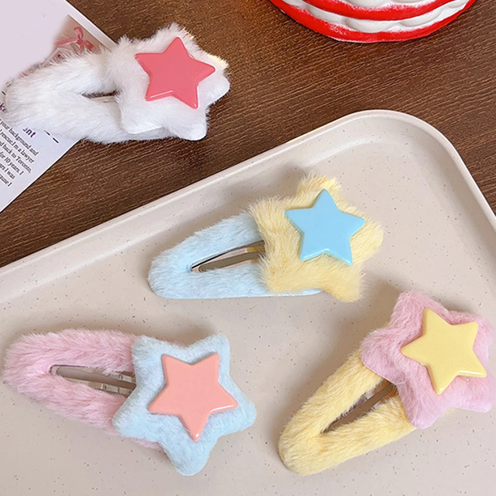 1pc Star Barrettes Colorful Hairpin Plush Cute Metal BB Hair Clip Bobby Pin Women Girls HairGrip Headwear Accessories