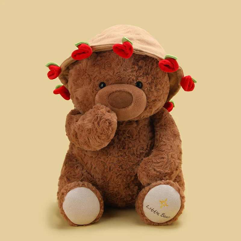 Oso rosa romántico dulce de 25/38cm, juguetes de peluche, sombrero de rosa desmontable, ramo, muñeco de oso, muñeca de empresa encantadora, Gif del Día de San Valentín