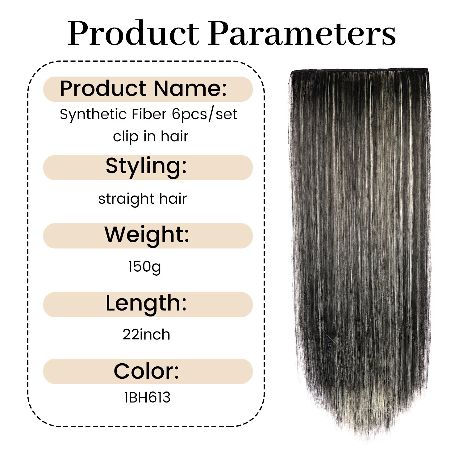 وصلات شعر صناعية بمشبك في مجموعة 6 قطع من الشعر المستقيم بطول 22 بوصة، قطع شعر سميكة للنساء والفتيات والحفلات اليومية