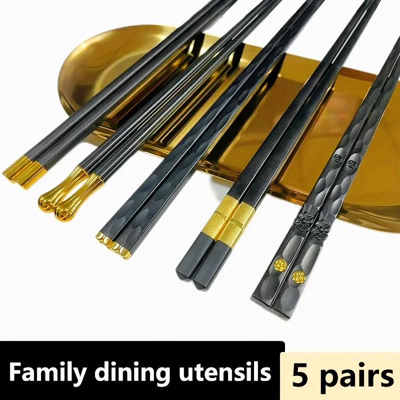 5 Pairs Japanese Chinese Chopsticks Alloy Reusable Mildewproof Non Silp Household Classic Series