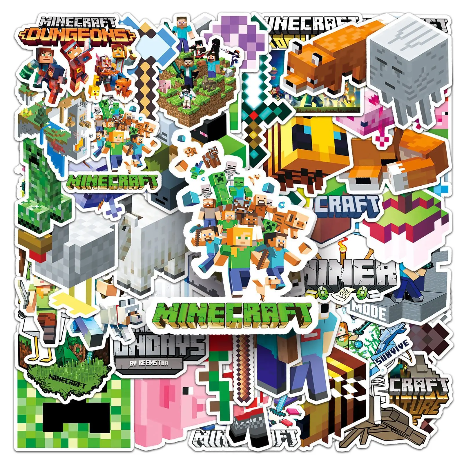 Conjunto de 50 Adesivos Minecraft para Decoração DIY de Laptop, Carro e Bicicleta, Adesivos Impermeáveis