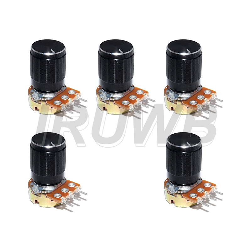 5Set 3pin WH148 15mm Linear Potentiometer With Black Aluminum Alloy Knob Cap Potentiometer Kit 1K 2K 5K 10K 20K 50K 100K 250K 1M