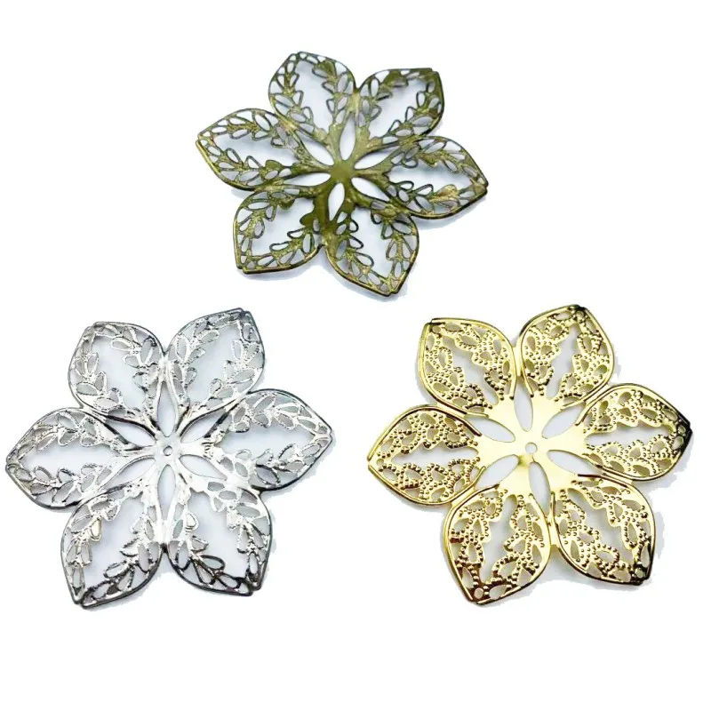 100Pcs DIY Ornament Accessories Six-petal Flower Hexagonal Ancient Costume Headdress Material Iron 65mm